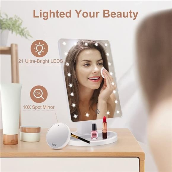 Lighted Makeup Vanity Mirror with 10X Magnifying Mirror, 21 LED Lighted Mirror - Picture 6 of 6